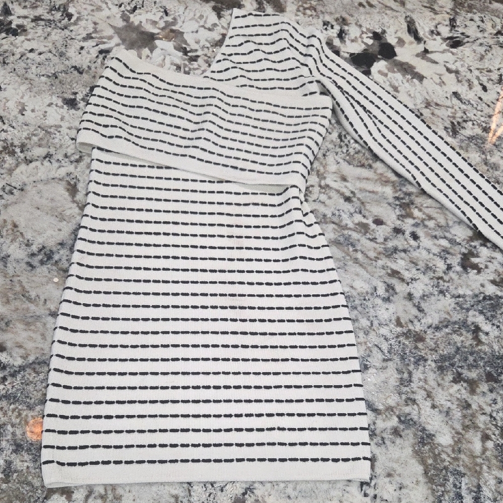 Ronny Kobo Collection One-Shoulder Black and White Dress